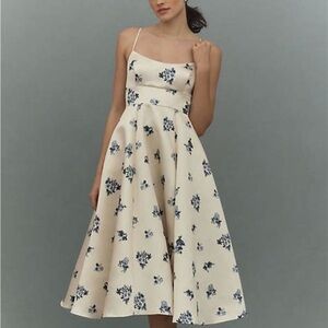 BHLDN Cream and Blue Floral Midi Dress